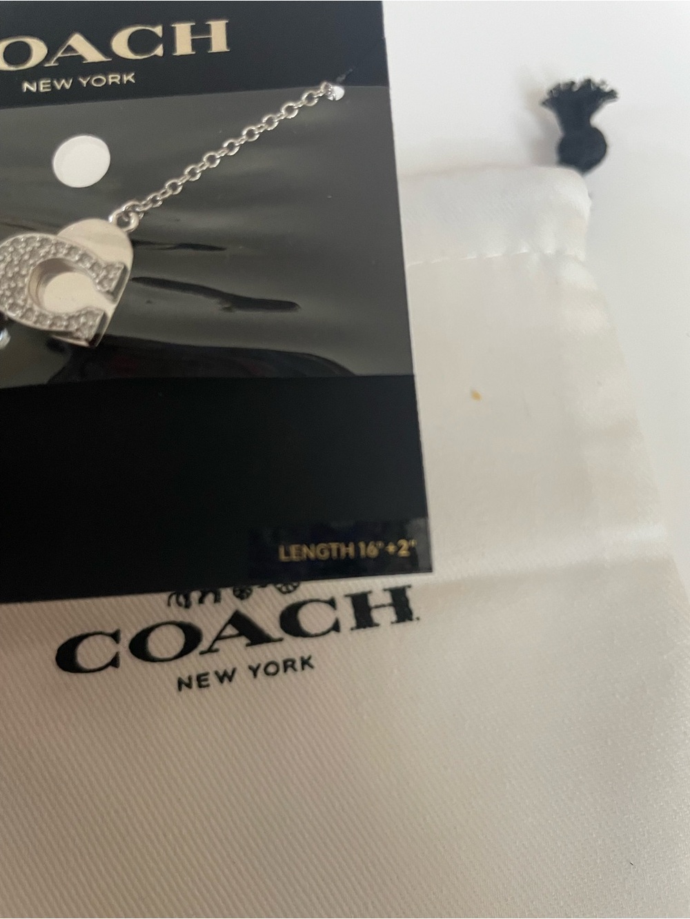 Coach Silver Heart Necklace with pave C - Picture 3 of 5